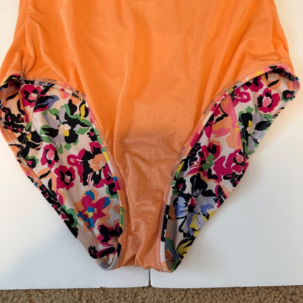 Anne Cole Sun Blossom Flutter Sleeve Zip Up One Piece Swimsuit Size 8 - Picture 9 of 14